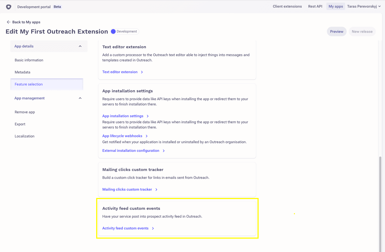 Custom events in the prospect activity feed - Development Portal | Outreach